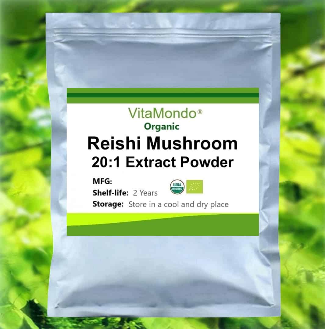 Organic Reishi Mushroom Extract 20x Powder Ganoderma Lucidum Vitamondo bag