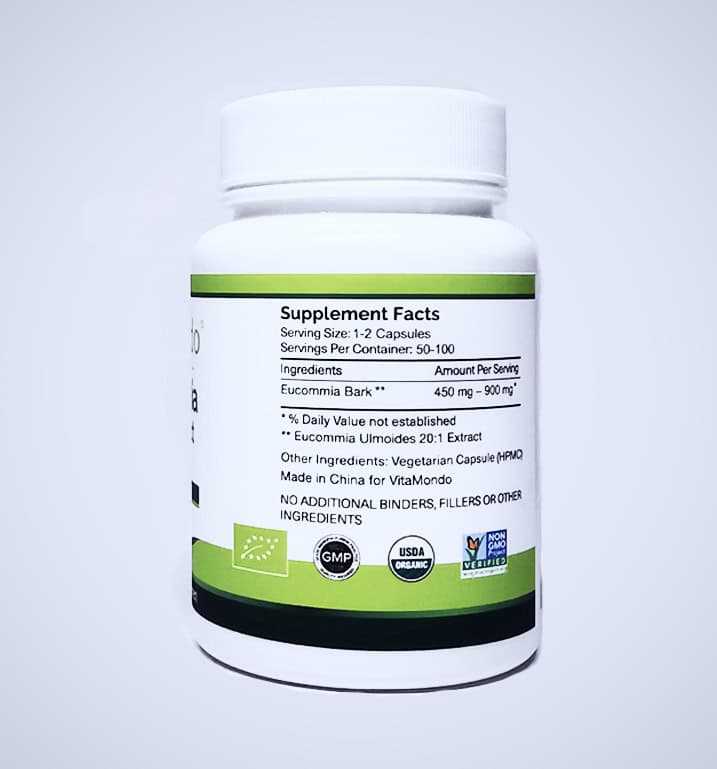Organic Eucommia Bark Capsules 500 mg Supplement Du Zhong 1