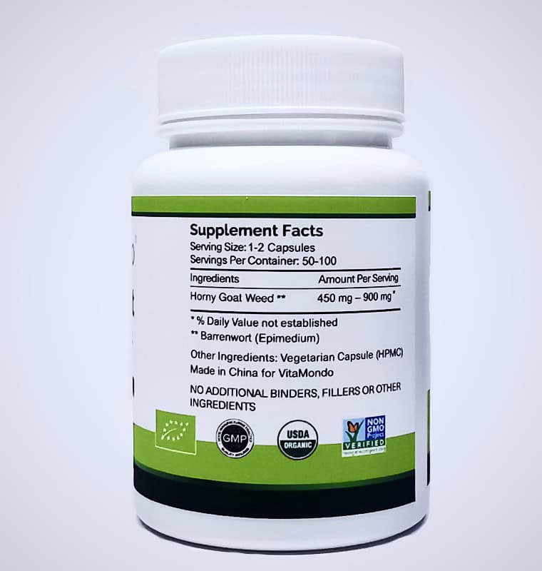 Organic Horny Goat Weed Supplement 500mg Capsules Epimedium Icariin 2