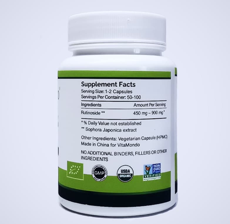 Organic Rutin Supplement 98% 500 mg Pure Contents