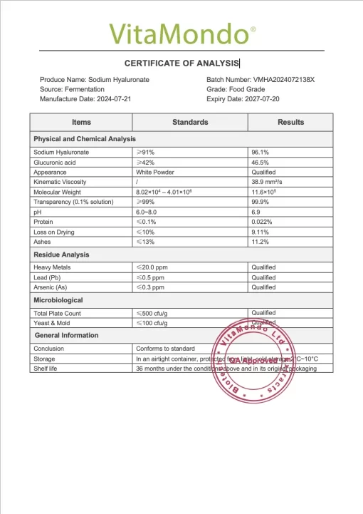 Premium Hyaluronic Acid: 100g-1kg – Hyaluronate Sodium, Food Grade - Image 3