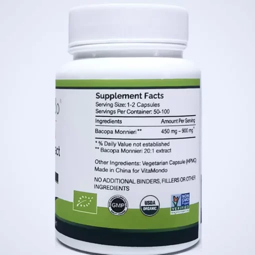 Organic Bacopa Monnieri Supplement: 500 mg * 100 Capsules - Image 3