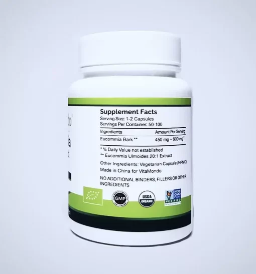 Organic Eucommia Ulmoides Capsules: 500 mg * 100 Caps – Bark - Image 3