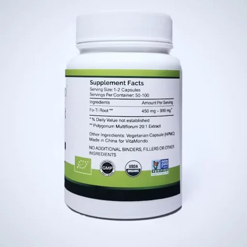 Organic Fo-Ti Root Capsules: 500 mg * 100 Capsules – Ho Shou Wu - Image 3