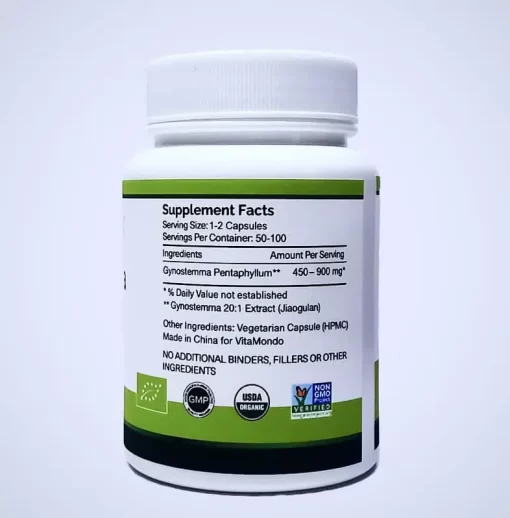 Organic Gynostemma Pentaphyllum: 500 mg * 100 Caps – Jiaogulan - Image 3