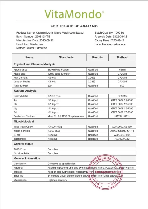 Organic Lion’s Mane Mushroom Extract Powder: 100g-1kg – BDNF - Image 2