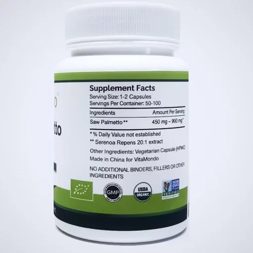 Organic Saw Palmetto Supplement: 500 mg * 100 Capsules - Image 3