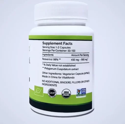 Organic Trans Resveratrol Supplement 98%: 500 mg * 100 Caps – Heart - Image 3