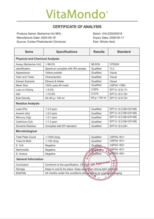 Premium Berberine HCL 98% Powder: 100g-1kg – Antioxidant - Image 3
