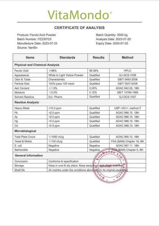 Premium Ferulic Acid 98%: 100g-1kg – Antioxidant, Skin, HBP - Image 3