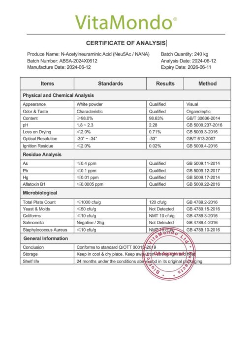 Premium N-Acetylneuraminic Acid (NANA): 100g-1kg – Sialic Acid 25% - Image 2