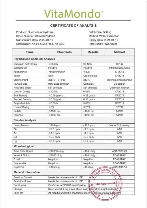 Premium Quercetin Supplement 95%: 100g-1kg – Flavonol, Heart, Brain - Image 2