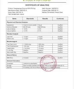 Serrapeptase Enzyme 600 SPU mg COA 2025 VitaMondo stamped