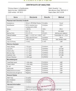 L-Ergothioneine 99.9% COA VitaMondo stamped