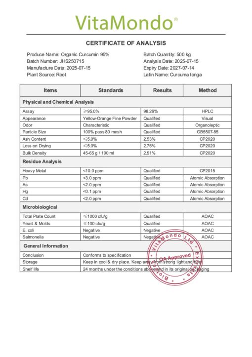 Curcumin 95% COA VitaMondo New Stamped