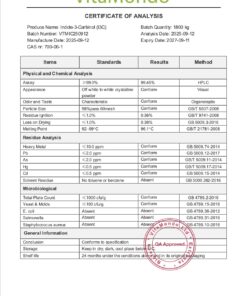 Indole-3-Carbinol 99% (I3C) COA 2027 VitaMondo stamp