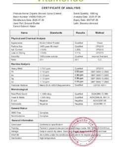 Organic Broccoli Sprout Extract 20x COA VitaMondo 2027 stamp