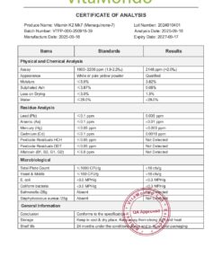 Premium Vitamin K2 Mk7 0.2% Menaquinone 2027 COA VitaMondo