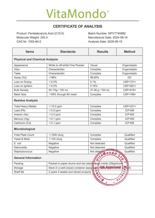 Premium Pentadecanoic Acid 98% (C15:0): 50-200g – Odd-Chain Fatty Acid